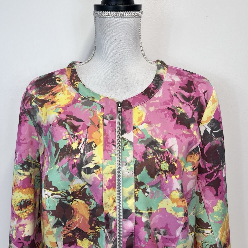INC International Concepts Blazer sz Extra Large Pink Green Floral Scuba Stretch - Picture 2 of 8